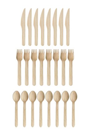 150n Parça Doğa Dostu Ahşap Çatal Bıçak Kaşık Seti 3x50 Li Paket