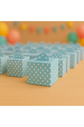 Lokum Kutusu Mavi Puantiyeli 50li Paket | Lokumluk