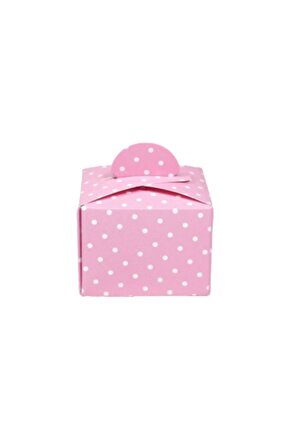 Mini Lokum, Şeker Kutusu Pembe Puantiyeli (50 Adet)