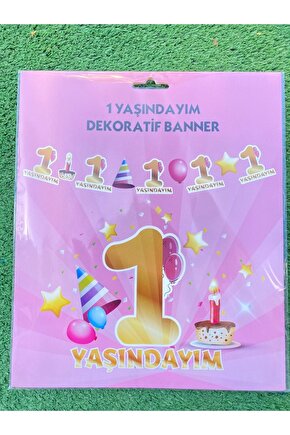 1 Yaşındayım Pembe Dekoratif Banner Bayrak Kız