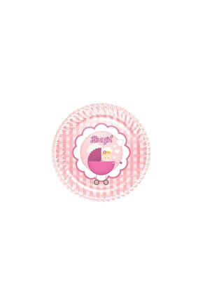 Roll Up Baby Shower Kız Bebek Temalı Pembe Karton Tabak 8 Adet 23 Cm It Is A Girl Için Parti Tabağı