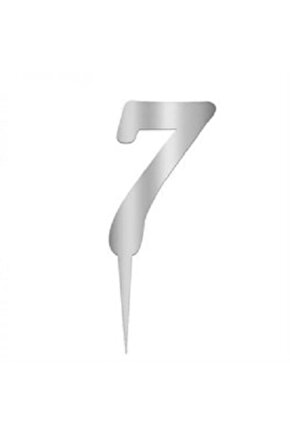 7 Rakam Gümüş Pleksi Pasta Süsü 8 Cm