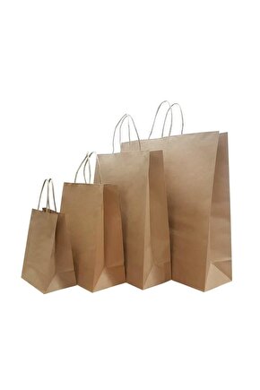 Kraft Kâğıt Poşet (20x10x22 Cm) Burgu Saplı Kâğıt Torba (25 Adet) Kâğıt Çanta