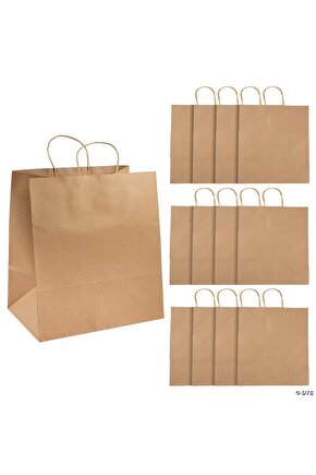 Kraft Kâğıt Poşet (38x25x36 Cm) Burgu Saplı Kâğıt Torba (100 Adet) Kâğıt Çanta