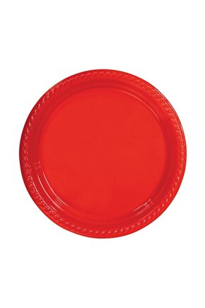 Kırmızı Renkli Plastik Tabak 23 Cm 25 Adet