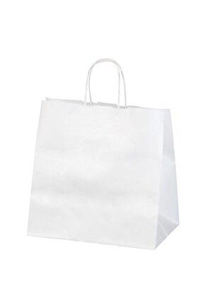 - Burgu Saplı Kraft Çanta - 32x41x12 Cm - Beyaz - 25 Adet