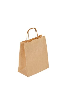 Burgu Saplı Kraft Çanta Kraft Poşet 25 Adet 25 Cm X 12 Cm X 31 Cm