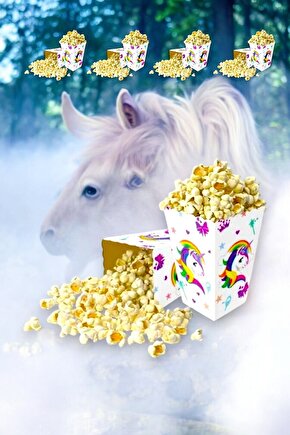 Unicorn Temalı 8 Adet Mısır Kutusu - Doğum Günü ve Parti İkramları İçin