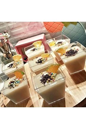 Kübik Prizma Mika Plastik Şeffaf Kapaksız Sunum Kabı 200 Cc .10.* Adet Tatlı & Meze Ve Salata Kasesi
