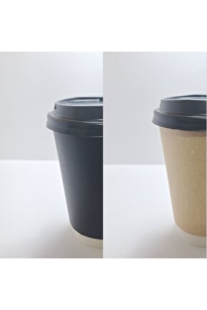 Double Wall Karton Kağıt Bardak Kraft Siyah 8 Oz 240ML Siyah Kapaklı 40 Adet