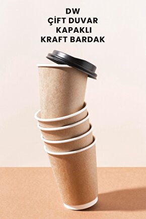 14 Oz 40 Adet Kraft Karton Kapaklı Sıcak İçecek Bardağı (Kahve) Çift Duvarlı Double Wall (DW)