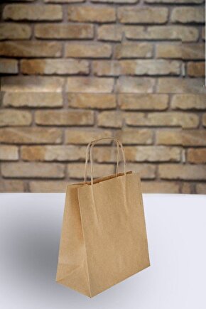 Burgu Saplı Kraft Çanta Kraft Poşet 18x8x23 25 Adet