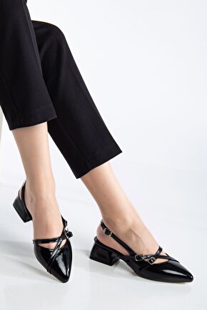 Kısa Topuklu Female Siyah Rugan Stiletto 4 Cm