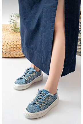 Kadın Kot Taşlı Kadın Günlük Denim Sneaker Spor Ayakkabı