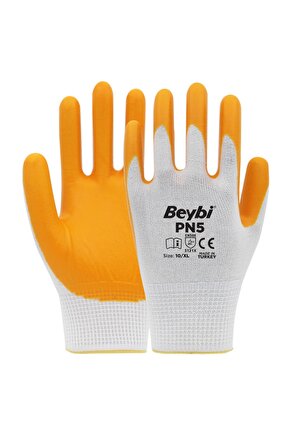 Nitril Pmk Pn5 Beyaz Sarı Örme Polyoster Nitril 10 Beden 12li Paket En388 (3121X)