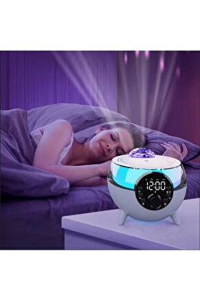 Işıklı Bluetooth Hoparlör Ortam Aydınlatmalı 15W Kablosuz Şarj Cihazı Starry Gece Lambası Çalar Saat