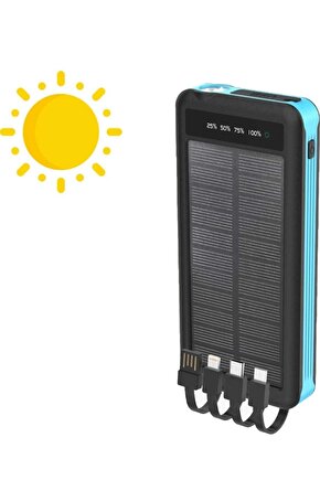 SOLAR POWERBANK GÜNEŞ ENERJİ PANELLİ 10000MAH KENDİNDEN KABLO ÇIKIŞLI LED IŞIKLI  POWERBANK