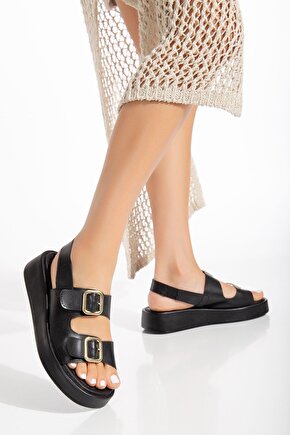 Lilya Shoes Şık Tasarım Kemerli Sandalet Siyah