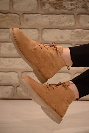 Kadın Camel Süet Bağlı Haşpapi Düz Taban Bot&bootie