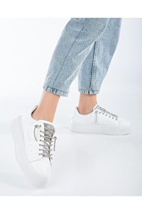 Kadın Taş Detay Bağcıklı Günlük Sneaker Sp-0928