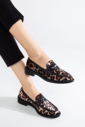 Kadın Leopar Desen Loafer Ayakkabı