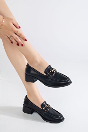 Metal Tokalı Dolgu Topuk Günlük Kadın Loafer