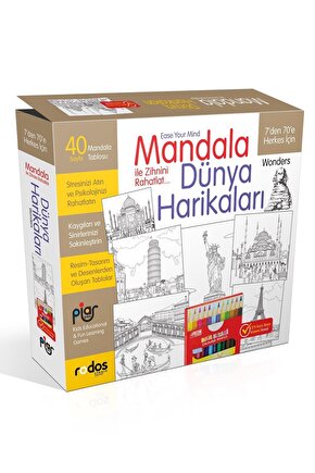 Mandala, Dünya Harikaları  7Den 70E Herkes Için  12Li Kuru Boya Kalemi Ilaveli