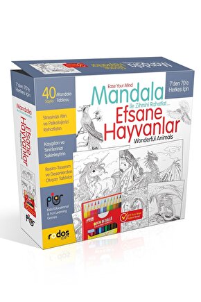 Mandala, Efsane Hayvanlar  7Den 70E Herkes Için  12Li Kuru Boyama Kalemi Ilaveli