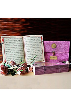 30 Cüz Nubuk Kaplama Özel Taşıma Çantalı Cami Boy Kuranı Kerim -lila (3.415 GR 25X37X7 CM)