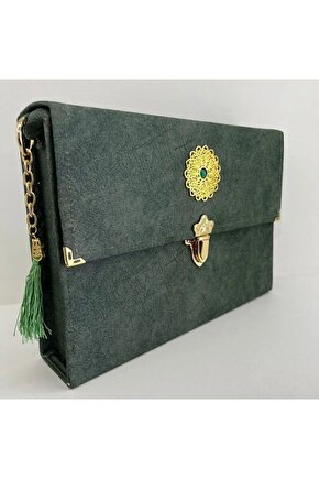30 Cüz Nubuk Kaplama Özel Taşıma Çantalı Cami Boy Kuranı Kerim (3.415 GR 25X37X7 CM)-yeşil