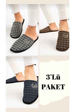 Erkek 3lü Paket Günlük Misafir Balkon Sıcak Tutan Lüks Ev Terliği