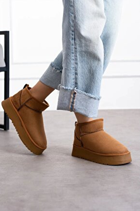 Kadın Taba Mini Süet Içi Kürklü Yüksek Kalın Taban Kışlık Bot