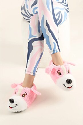 Unisex Siyah Köpekli Hayvanlı Panduf Ev Ayakkabısı, Kadın Ev Botu