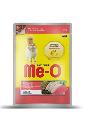 Meo Adult Jöle Ton Balık ve Beyaz Balıklı Yetişkin Konserve Kedi Maması 80 Gr