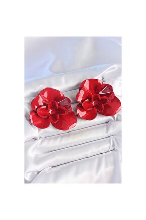 Pirinç Kırmızı Renk Gül Model Kadın Küpe - Tj-bkp10498