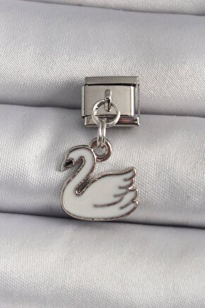 316l Çelik Gümüş Renk Sallantı Beyaz Kuğu Model Nomination Charm