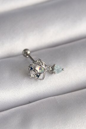 316l Çelik Gümüş Renk Zirkon Taşlı Sallantı Kalp Detay Tragus Piercing - Tj-pr1361