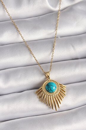 316l Çelik Gold Renk Zincir Mavi Boncuk Güneş Model Kadın Kolye - Tj-bko9502