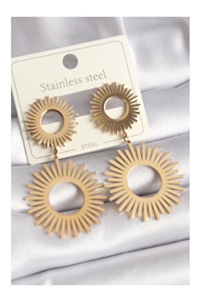 316L Çelik Gold Renk Güneş Model Kadın Küpe