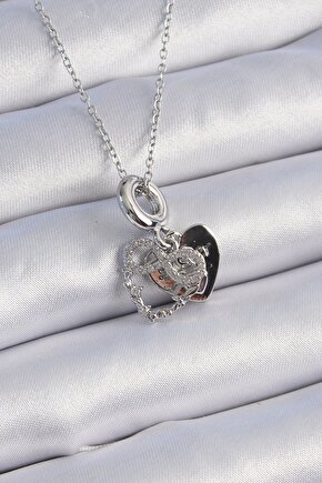 316l Çelik Gümüş Renk Zirkon Taşlı Sonsuzluk Kalp Figür Charm Model Kadın Kolye - Tj-bko9309
