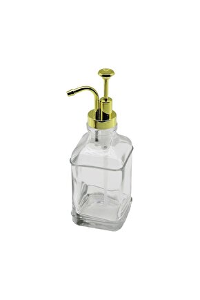Kare Cam Şişe - Şeffaf Sıvı Sabunluk 500ml Pompa - Musluk Ayrık Model Başlı (4767)