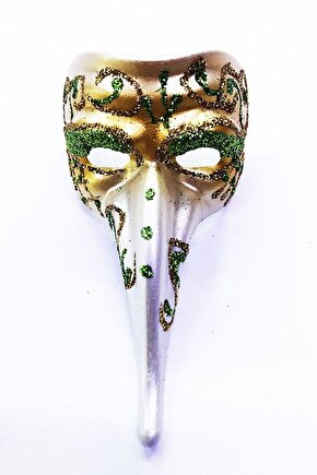 Yeşil Renk Işlemeli Seramik Malzemeden Imal Venedik Uzun Maske Magnet