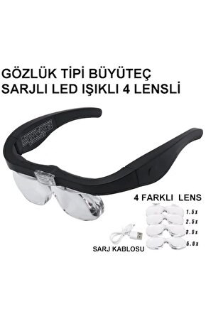 Şarjlı Gözlük Büyüteç 4 Farklı Lens 11537dc