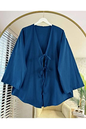 Önü Bağlamalı Kimono Tunik  İNDİGO
