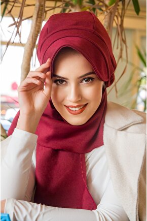 Bordo Hazır Atkılı Tesettür Şapka