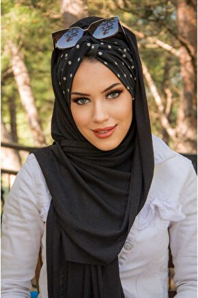 Siyah Beyaz Puan Desen Burgu Hazır Şal