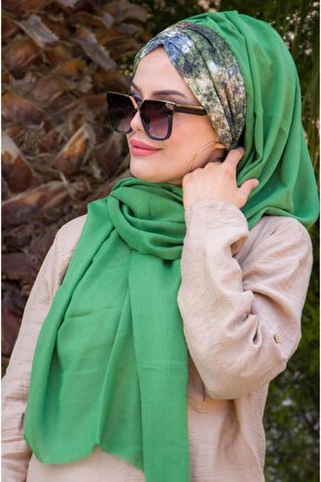 Bahar Yeşili Büzgülü Hazır Şal - 50601