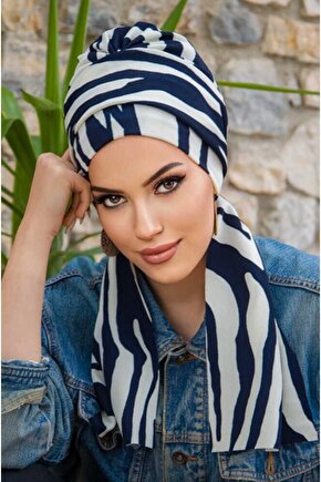 Lacivert Zebra Desen Atkılı Bone
