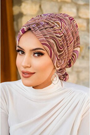 Vişne Bej Spiral Desen Tokalı Bone