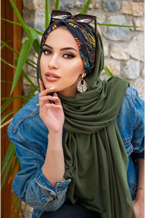 Haki Siyah Büzgülü Hazır Şal - 50601